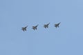 MiG-31K interceptors in the sky over Moscow during the dress rehearsal of the parade dedicated to the 75th anniversary of the Vict