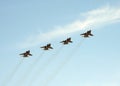 MiG-31 interceptors during the parade dedicated to the 73rd anniversary of the Victory fly by in the sky over Red Square.