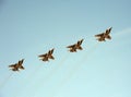 MiG-31 interceptors during the parade dedicated to the 73rd anniversary of the Victory fly by in the sky over Red Square.