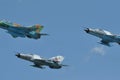 MIG 21 LANCER fighter plane performs a demonstration flight on the Romanian Air Fest