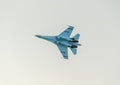 Mig 21 Lancer pilot training over the city sky. Bucharest, Romania