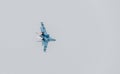 Mig 21 Lancer pilot training over the city sky. Bucharest, Romania