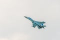 Mig 21 Lancer pilot training over the city sky. Bucharest, Romania