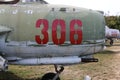 MIG 1960`s Russian fighter with military stencil graphic numbers at Chateau de Savigny near Beaune in Burgundy, France