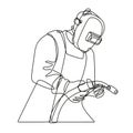 Mig Welder with Visor Holding Welding Torch Continuous Line Drawing