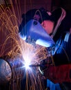 MIG welding on steel tube Royalty Free Stock Photo