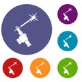 Mig welding torch in hand icons set