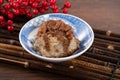 Migao, tube rice cake, rice pudding in a bowl, delicious Taiwanese street food