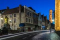Light trails, old town, the Belfrey at Bruges, Belgium Royalty Free Stock Photo
