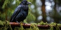 A mighty crow, shining in the moonlight in the dark asphalt, like an image of greatness and p Royalty Free Stock Photo