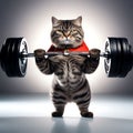 Mighty Feline Fitness: Cat Bodybuilder with Sports Medal Exercising with Dumbbell Weights on a White Background (3D Render Royalty Free Stock Photo