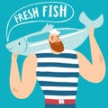 Mighty fisherman sailor holding big fish Royalty Free Stock Photo