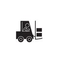 Mighty forklift black vector concept icon. Mighty forklift flat illustration, sign
