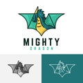 Mighty Horned Green Dragon Flying Wings Strong Legendary Logo