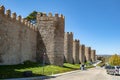 Mighty medieval wall and towers surrounding the old town of Avila, Spain Royalty Free Stock Photo