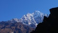 Mighty mountain Thamserku in the himalayas seen from Mount Everest Base Camp Trek in Dudhkoshi valley near Manjo, Nepal. Royalty Free Stock Photo