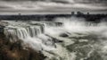 The mighty Niagara Falls thundering down in full force with a misty sky behind it created with Generative AI