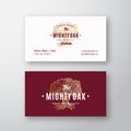 Mighty Oak Abstract Vector Logo and Business Card Template. Hand Drawn Tree Sketch Sillhouette with Retro Typography