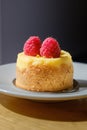 Mignon with cream and raspberries. Mini raspberry cheesecake on a plate in a cafe Royalty Free Stock Photo