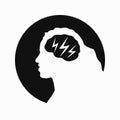 Migraine linear icon. Woman head with lightning bolt. Thunderclap head. Temple pressure, pain. Flu symptom. outline symbol. Vector Royalty Free Stock Photo