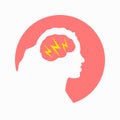 Migraine linear icon. Woman head with lightning bolt. Thunderclap head. Temple pressure, pain. Flu symptom. outline symbol. Vector Royalty Free Stock Photo