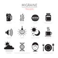 Migraine Triggers Icons Set, Monochrome