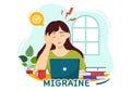 Migraine Vector Illustration People Suffers from Headaches, Stress and Migraines in Healthcare Flat Cartoon Hand Drawn Background