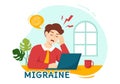 Migraine Vector Illustration People Suffers from Headaches, Stress and Migraines in Healthcare Flat Cartoon Hand Drawn Background