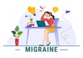 Migraine Vector Illustration People Suffers from Headaches, Stress and Migraines in Healthcare Flat Cartoon Hand Drawn Background