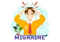 Migraine Vector Illustration People Suffers from Headaches, Stress and Migraines in Healthcare Flat Cartoon Hand Drawn Background