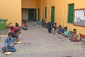 Migrant laborers rescued and detained at a temporary shelter at a `Burdwan Municipal High School` are provided regular meals twice Royalty Free Stock Photo