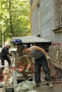 Migrant workers build and repair buildings in Moscow