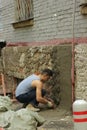 Migrant workers build and repair buildings in Moscow