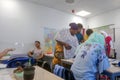 Migrants from Africa, Asia and the Middle East learn German in the class of the international school Inlingua in Halle Saale,