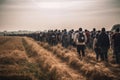 Migrants cross the border illegally. Refugees crossing border. Migrants and refugees to reach Europe, EU. Royalty Free Stock Photo