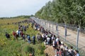 Migrants from Middle East waiting at hungarian border Royalty Free Stock Photo