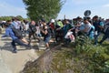 Migrants from Middle East waiting at hungarian border Royalty Free Stock Photo