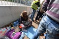 Migrants from Middle East waiting at hungarian border Royalty Free Stock Photo