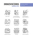 Migration and assistance - line design style icons set