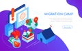 Migration camp - modern colorful isometric web banner