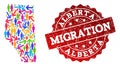 Migration Collage of Mosaic Map of Alberta Province and Distress Seal