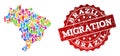 Migration Composition of Mosaic Map of Brazil and Scratched Seal Stamp