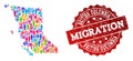 Migration Composition of Mosaic Map of British Columbia Province and Scratched Stamp