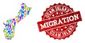 Migration Composition of Mosaic Map of Guam Island and Grunge Stamp