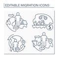 Migration line icons set