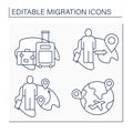 Migration line icons set