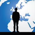 Migration man silhouette and map in background illustration Royalty Free Stock Photo