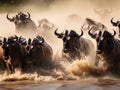 Ai Generated illustration Wildlife Concept of Migration of wildebeest