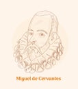 Miguel de Cervantes famous spanish writer isolated vector sketch portrait