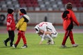 Miha Mevlja shocked after his teammate, Patrick Ekeng died on the football pitch Royalty Free Stock Photo